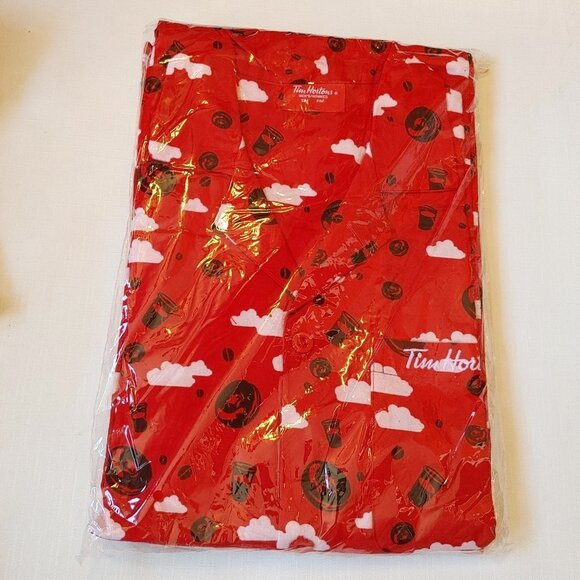 FUN Tim Hortons PJs Pajama Set Red Flannel Sleep Shirt and Pants Small Medium - Picture 1 of 5